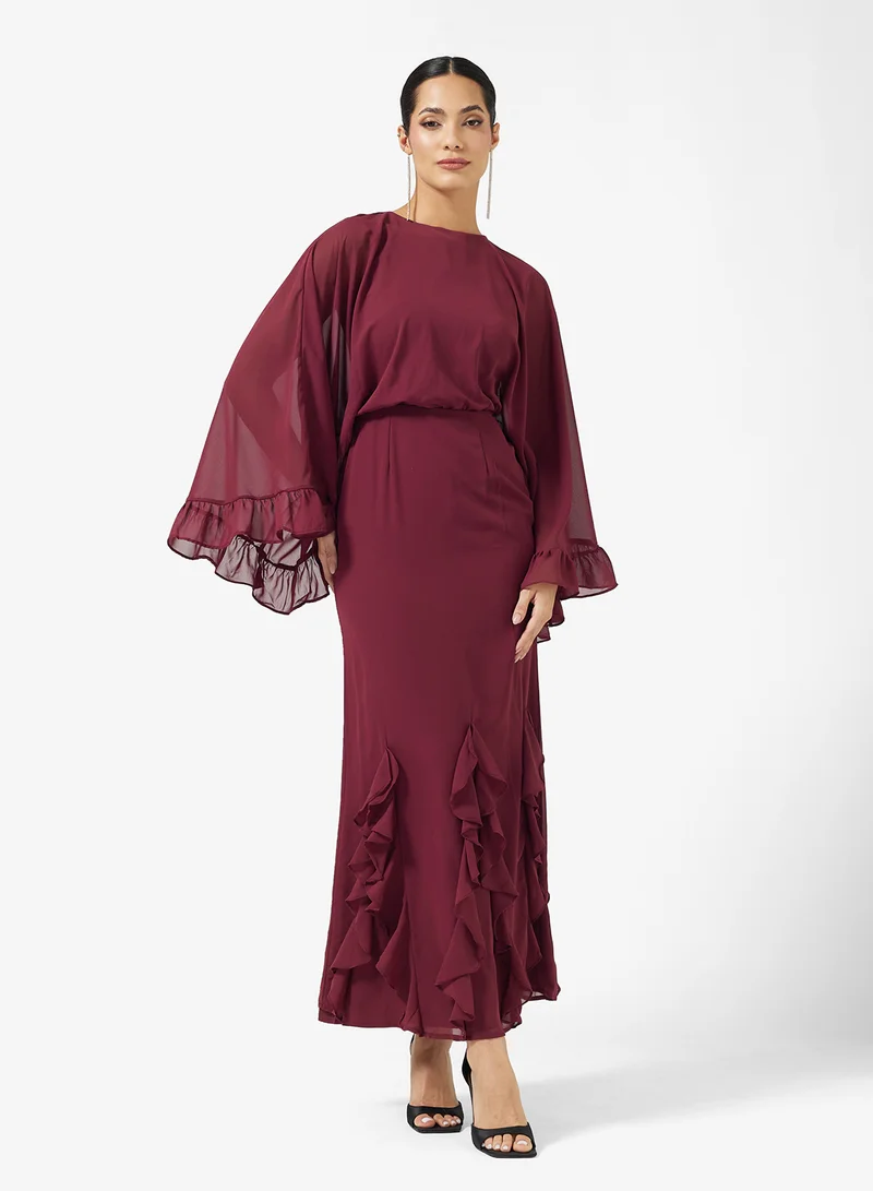 Anaya With Love Cape Sleeve Ruffle Detail Maxi Dress