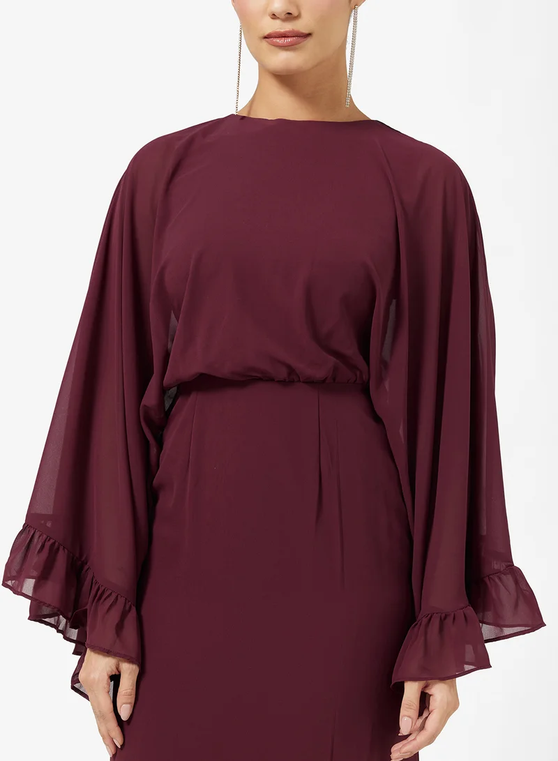 Anaya With Love Cape Sleeve Ruffle Detail Maxi Dress
