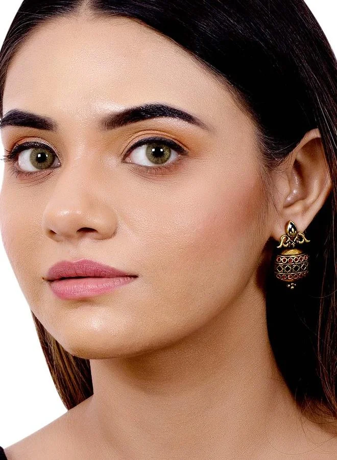 فويلا Arabian Nights Antique Lamp Designed Golden Brass Earrings