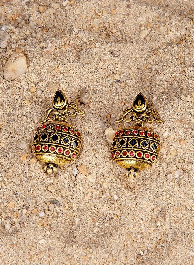 فويلا Arabian Nights Antique Lamp Designed Golden Brass Earrings