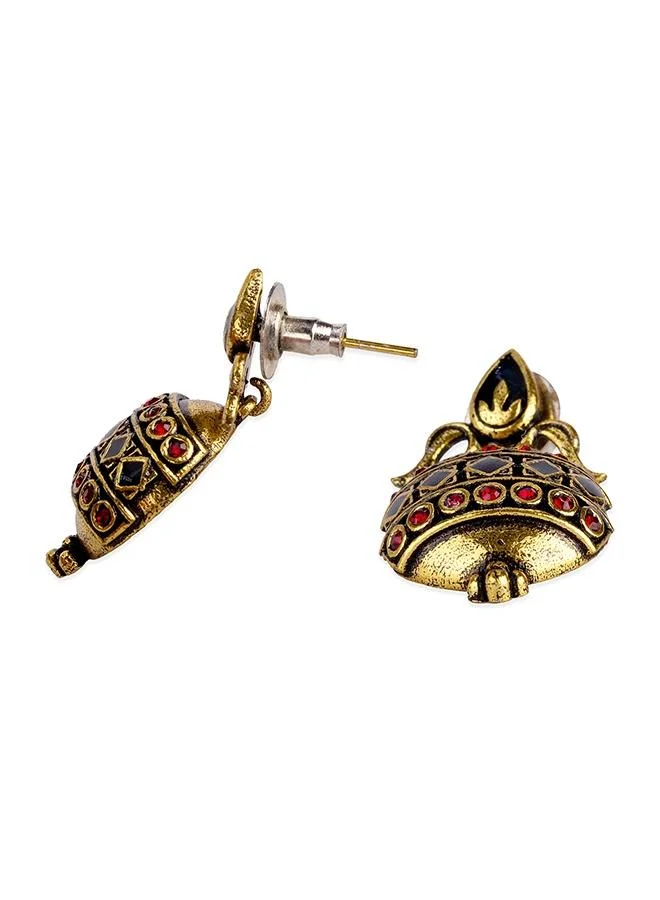 فويلا Arabian Nights Antique Lamp Designed Golden Brass Earrings