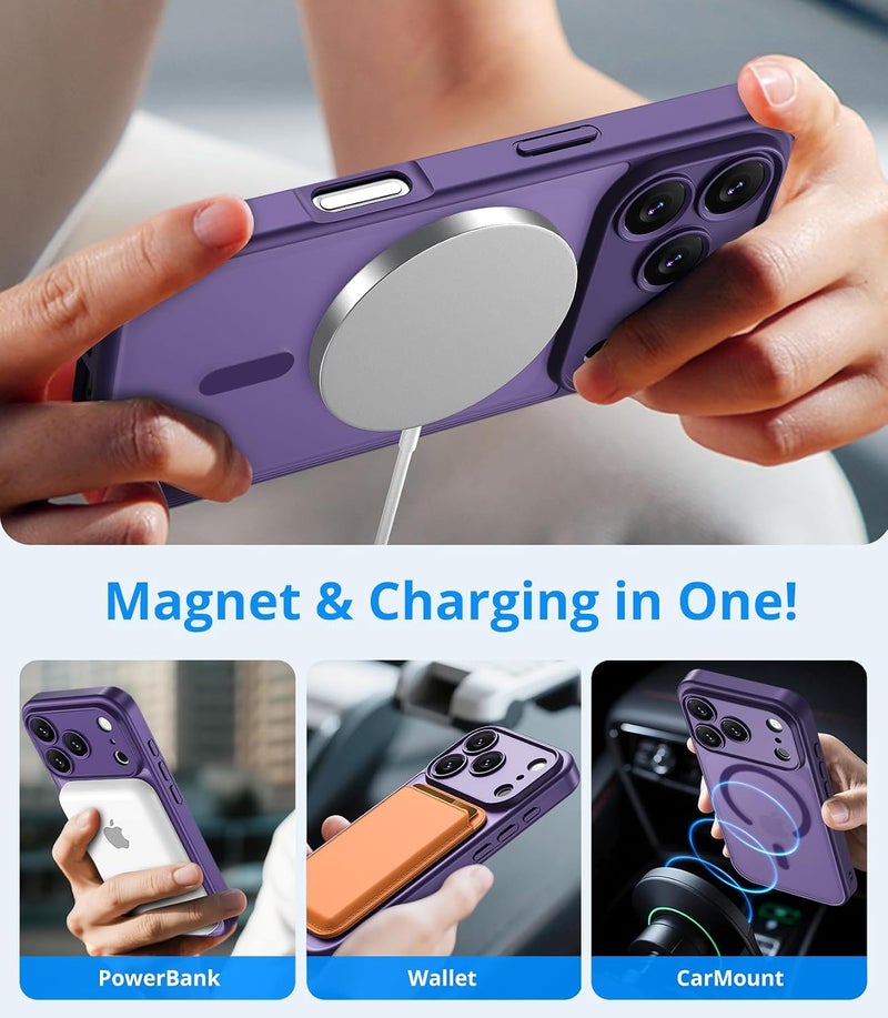 Vansdon Magnetic Case for iPhone 17 Pro Max with 1-Pack Tempered Glass Screen Protector, Compatible with MagSafe, Military-Grade Drop Protection, Slim Translucent Matte Shockproof Case - Bark Purple - Image 3