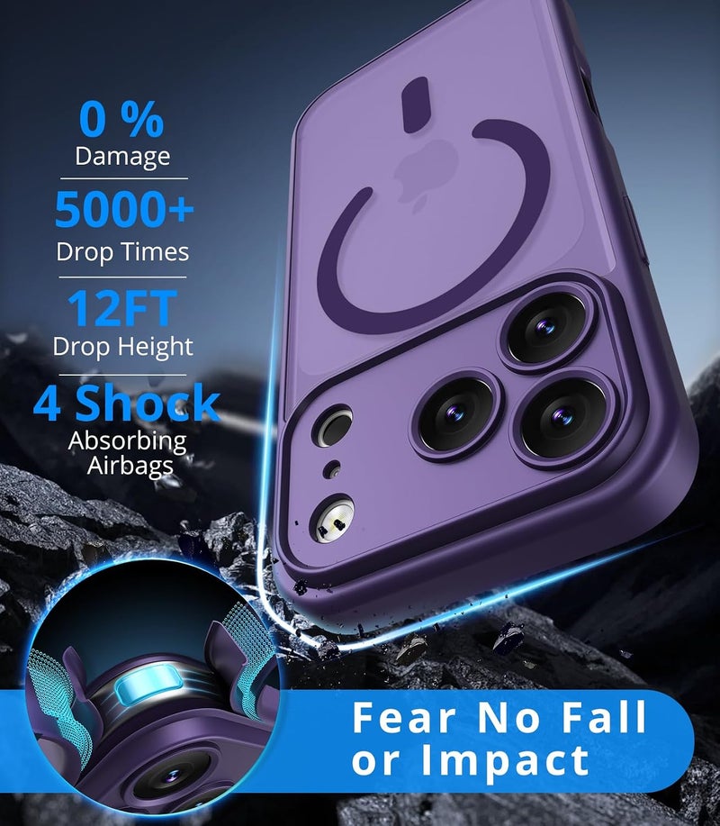 Vansdon Magnetic Case for iPhone 17 Pro Max with 1-Pack Tempered Glass Screen Protector, Compatible with MagSafe, Military-Grade Drop Protection, Slim Translucent Matte Shockproof Case - Bark Purple - Image 2