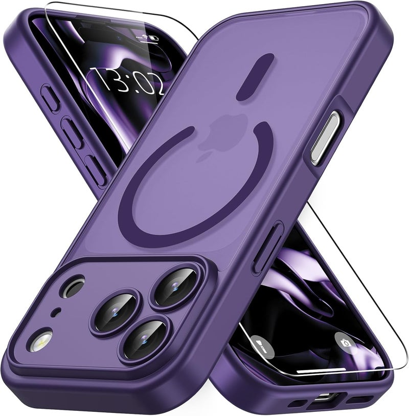 Vansdon Magnetic Case for iPhone 17 Pro Max with 1-Pack Tempered Glass Screen Protector, Compatible with MagSafe, Military-Grade Drop Protection, Slim Translucent Matte Shockproof Case - Bark Purple - Image 1