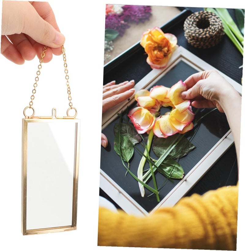 STOBAZA Brass Double Sided Glass Picture Frame 5x10cm Vertical Floating Photo Frame for Pressed Flowers Home Décor Display 2pcs - Image 5