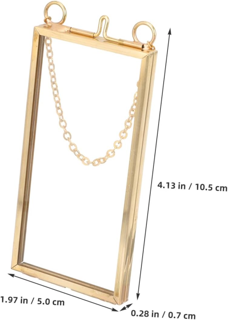 STOBAZA Brass Double Sided Glass Picture Frame 5x10cm Vertical Floating Photo Frame for Pressed Flowers Home Décor Display 2pcs - Image 2