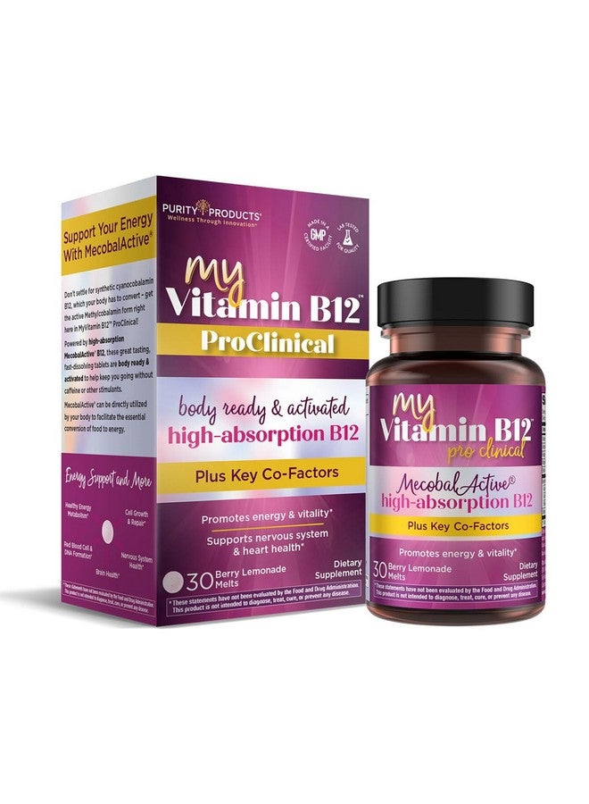 Purity Products MyVitamin B-12 ProClinical Melt Methylcobalamin B12 - Vitamins B6, D3, Folic Acid, Biotin + More - High Absorption MecobalActive B 12-30 Melting Tablets (1) - Image 1