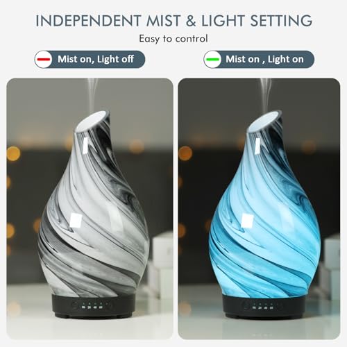 EQUSUPRO Aromatherapy Essential Oil Diffuser for Home Art Glass Diffuser for Essential Oils with Waterless Auto ShutOff 4 Timer 7 Colors LED Night Light for Home Office Decor Gifts for Women - Image 3