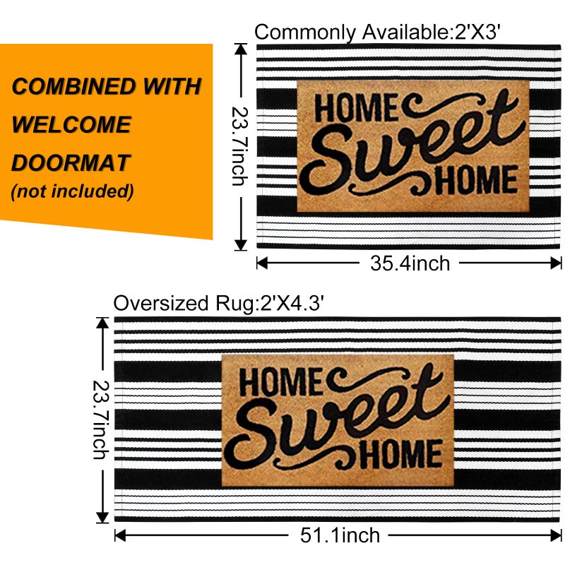 LEEVAN Black and White Striped Outdoor Rug  2'x3' Cotton Modern Hand-Woven Reversible Front Porch Rug Door Mat Welcome Layered Doormat Washable Indoor Carpet for Farmhouse Laundry Room Bathroom - Image 5