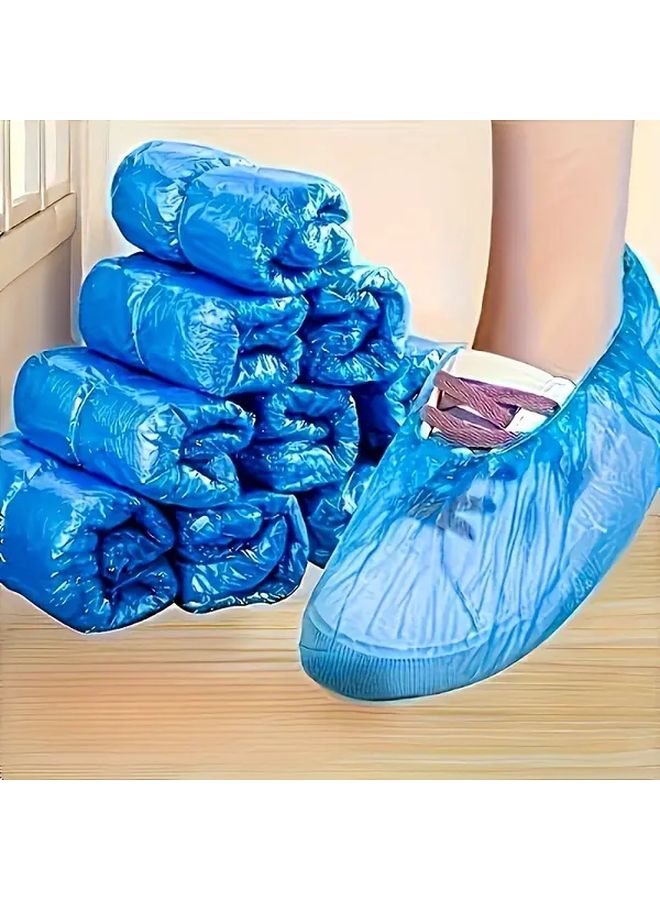 أغطية الأحذية الزرقاء القابلة للتصرف 100 قطعة مقاومة للماء ومضادة للانزلاق ومتينة وقابلة للطي وواقية للأحذية صحية للسفر والفنادق - Image 2