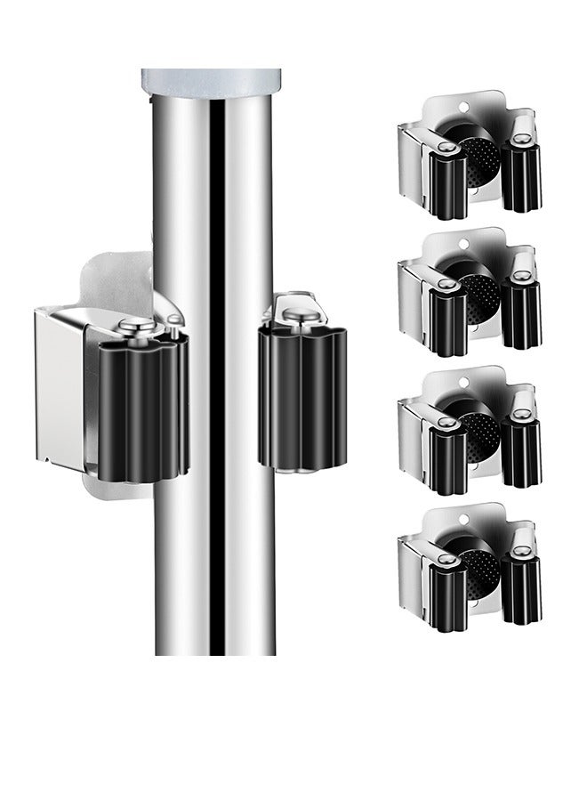 4 Piece Broom And Mop Holder, Heavy Duty Garden Tool Organizer Rake And Shovel Handles, Stainless Steel Mop Hook. Wall Mounted Utility Rack With Screws - Image 1