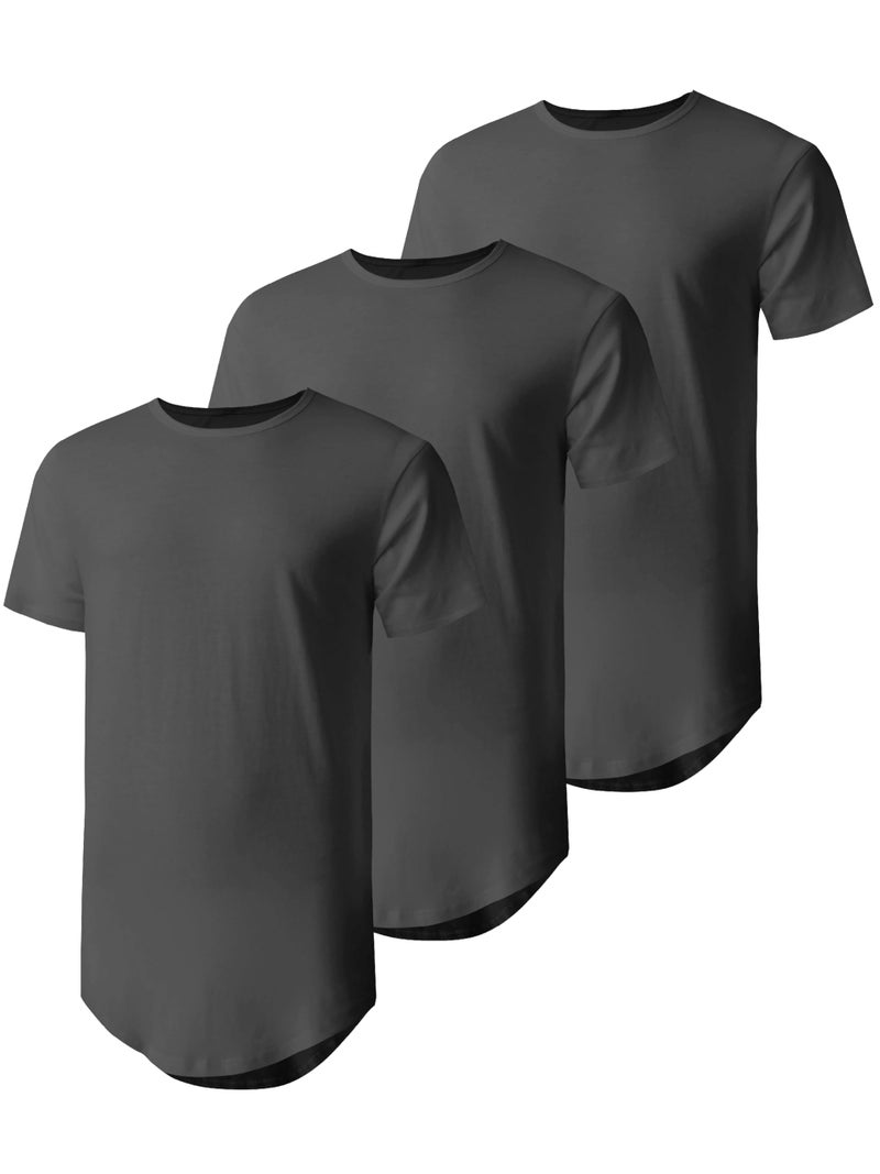 Hat and Beyond Mens Hipster Curve Hem Droptail Tee Premium Longline T Shirts Small 3PACK Charcoal
