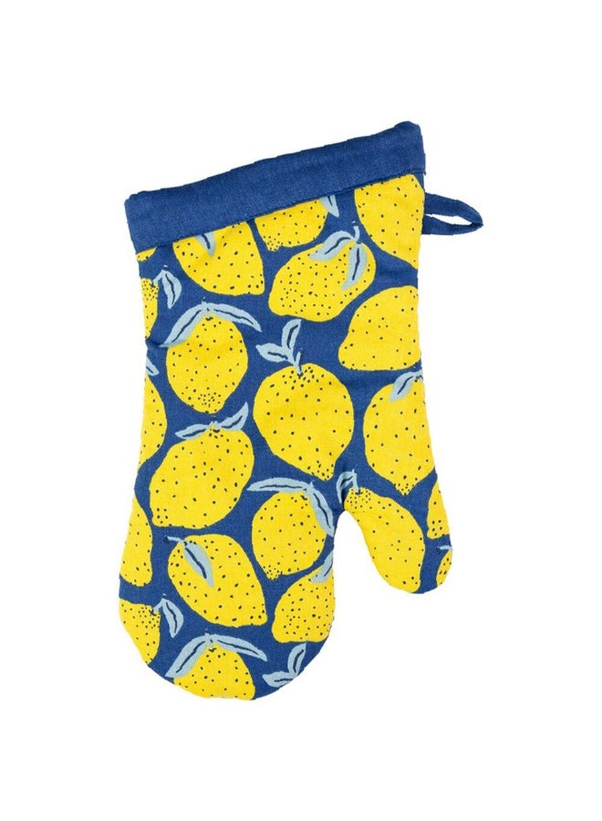 Mukitchen Lemon Printed Designer Oven Mitt Blue and Yellow 13 x 7 Inch 6014-2588 - Image 1