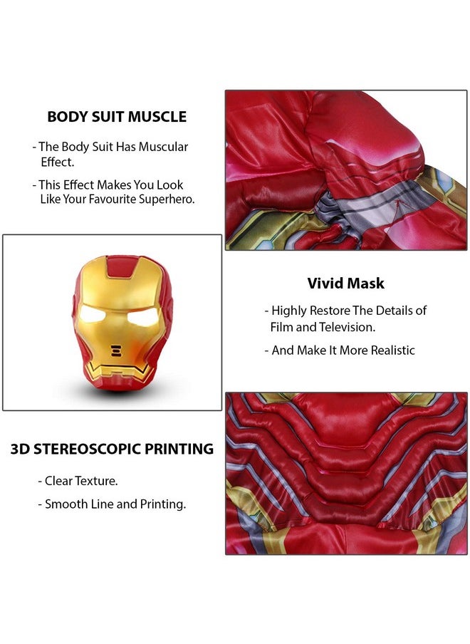 فريتراز - زي VRITRAZ Halloween Cosplay Superheros Muscular Arms Costume قماش ناعم للأطفال، مقاس S - أحمر - Image 1