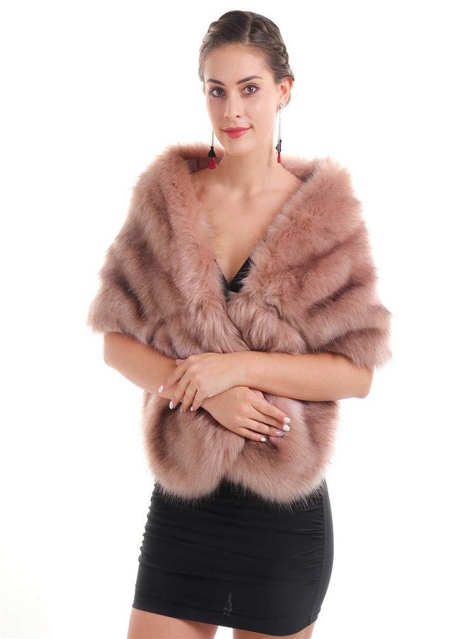 SAFERIN Women's Winter Faux Fake Fur Straight Wedding Halloween Party Custume Accessory Scarf Wrap Collar Shawl Shrug(Wrap-Pink) - Image 1