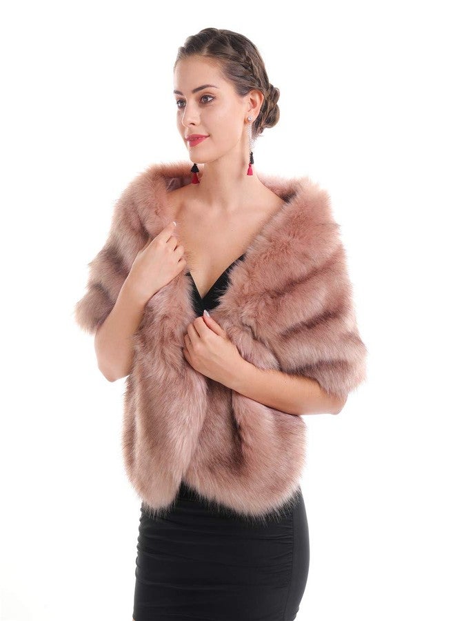 SAFERIN Women's Winter Faux Fake Fur Straight Wedding Halloween Party Custume Accessory Scarf Wrap Collar Shawl Shrug(Wrap-Pink) - Image 2