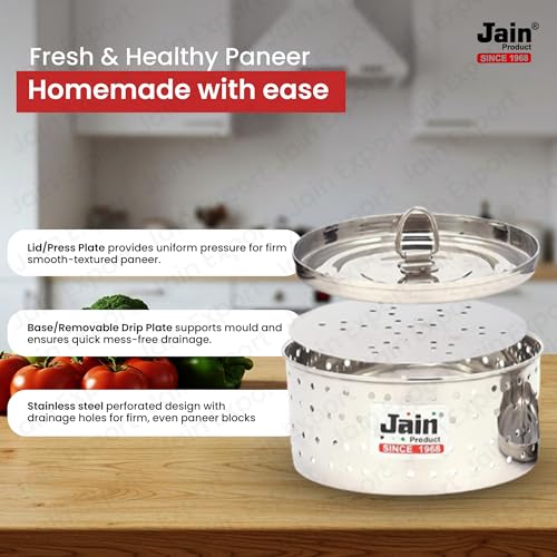 JAIN Stainless Steel Paneer and Tofu Maker Round Press Mould Strainer with Top Press Lid - 300 ML - Image 3
