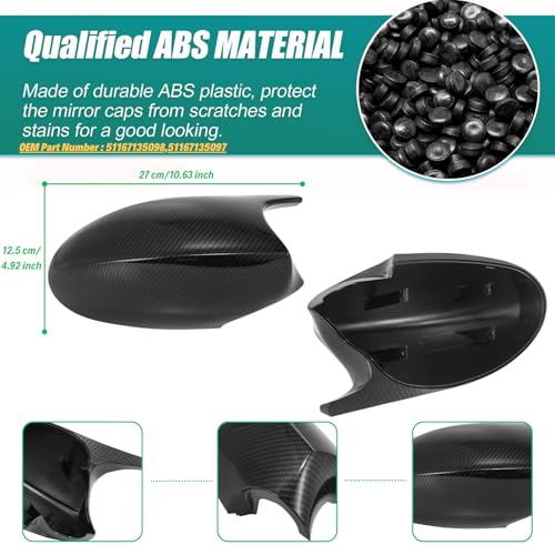 Qlhshop 1Pair Car Side Mirror Covers Caps Replacement for 2005-2008 BMW 3 Series E90 E91 E92 E93 320i 325i 330i Pre Lci Model Exterior Carbon Fiber Accessories Auto Tuning Body Parts & Trim - M Style - Image 4