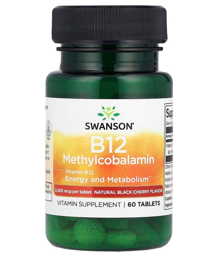 SWANSON فيتامين ب12 ميثيلكوبالامين الكرز الأسود الطبيعي 2500 ميكروغرام 60 قرص