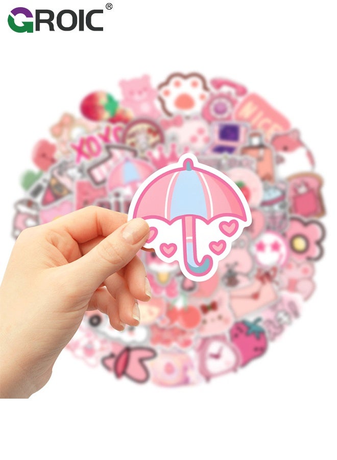 GROIC 50 Pcs Kawaii Stickers,Girl's Pink Aesthetic Stickers,Waterproof Cute Stickers Scrapbook Water Bottle Laptop Skateboard Journal Bicycle DIY Decals - Image 3