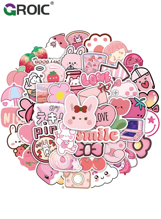 GROIC 50 Pcs Kawaii Stickers,Girl's Pink Aesthetic Stickers,Waterproof Cute Stickers Scrapbook Water Bottle Laptop Skateboard Journal Bicycle DIY Decals - Image 4