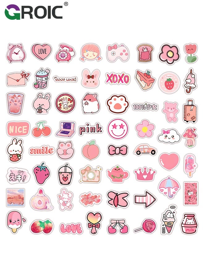 GROIC 50 Pcs Kawaii Stickers,Girl's Pink Aesthetic Stickers,Waterproof Cute Stickers Scrapbook Water Bottle Laptop Skateboard Journal Bicycle DIY Decals - Image 2