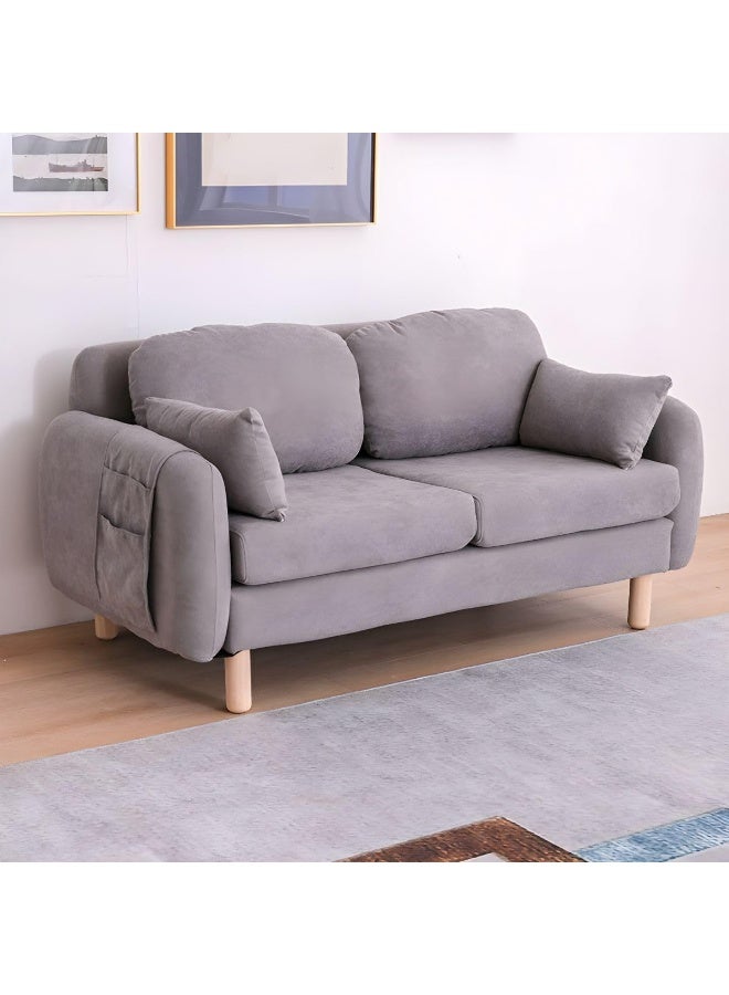Minimalist Modern Loveseat – 2-Seater Fabric Sofa with Square Arms for Compact Living (Light Grey)