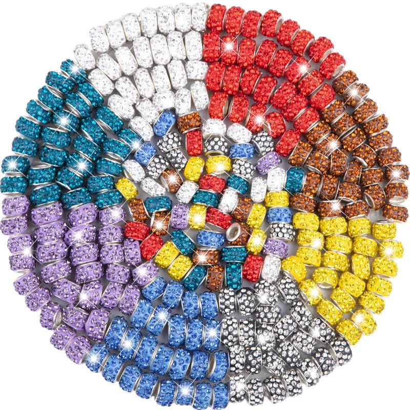 ZYEHXED 200 Piece European Large Hole Beads  Mixcolor Lampwork Rhinestone Craft Beads for DIY Charms Bracelet Jewelry Making