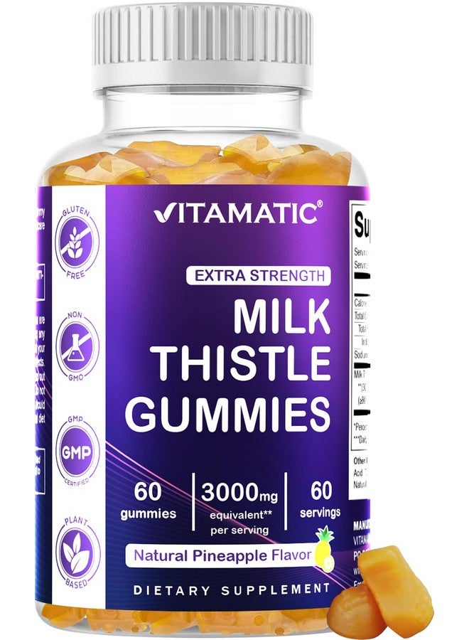 Vitamatic Milk Thistle Gummies- 10000 mg Equivalent Per Serving (from 50:1 Extract 200 mg)- Liver Detox & Anti Oxidant Health - Min. 80% Silymarin Flavonoids - 60 Pectin Based Gummies - Image 1