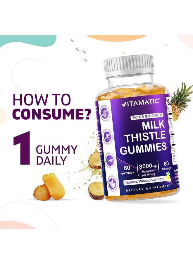 Vitamatic Milk Thistle Gummies- 10000 mg Equivalent Per Serving (from 50:1 Extract 200 mg)- Liver Detox & Anti Oxidant Health - Min. 80% Silymarin Flavonoids - 60 Pectin Based Gummies - Image 3