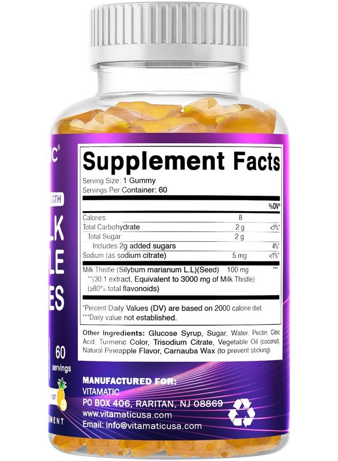 Vitamatic Milk Thistle Gummies- 10000 mg Equivalent Per Serving (from 50:1 Extract 200 mg)- Liver Detox & Anti Oxidant Health - Min. 80% Silymarin Flavonoids - 60 Pectin Based Gummies - Image 5