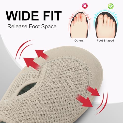 LeIsfIt Womens Wide Barefoot Walking Shoes Adjustable Diabetic Shoes for Arthritis Edema Swollen Feet Zero Drop Sole Taupe Size 10 - Image 3
