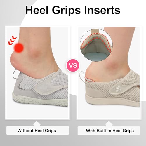 LeIsfIt Womens Wide Barefoot Walking Shoes Adjustable Diabetic Shoes for Arthritis Edema Swollen Feet Zero Drop Sole Taupe Size 10 - Image 4