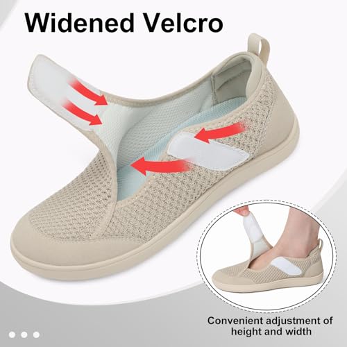 LeIsfIt Womens Wide Barefoot Walking Shoes Adjustable Diabetic Shoes for Arthritis Edema Swollen Feet Zero Drop Sole Taupe Size 10 - Image 5