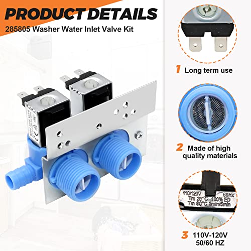 Beaquicy 𝟮𝟬𝟮𝟱 𝙐𝙥𝙜𝙧𝙖𝙙𝙚 285805 Washer Water Inlet Valve with Mounting Bracket - Suitable for Whirlpool Kenmore Kitchen-Aid Washer - Replaces 292197 3349451 3354565 KAWS850JQ4 LSQ8243HQ0 7MLSC9545JQ2 - Image 2