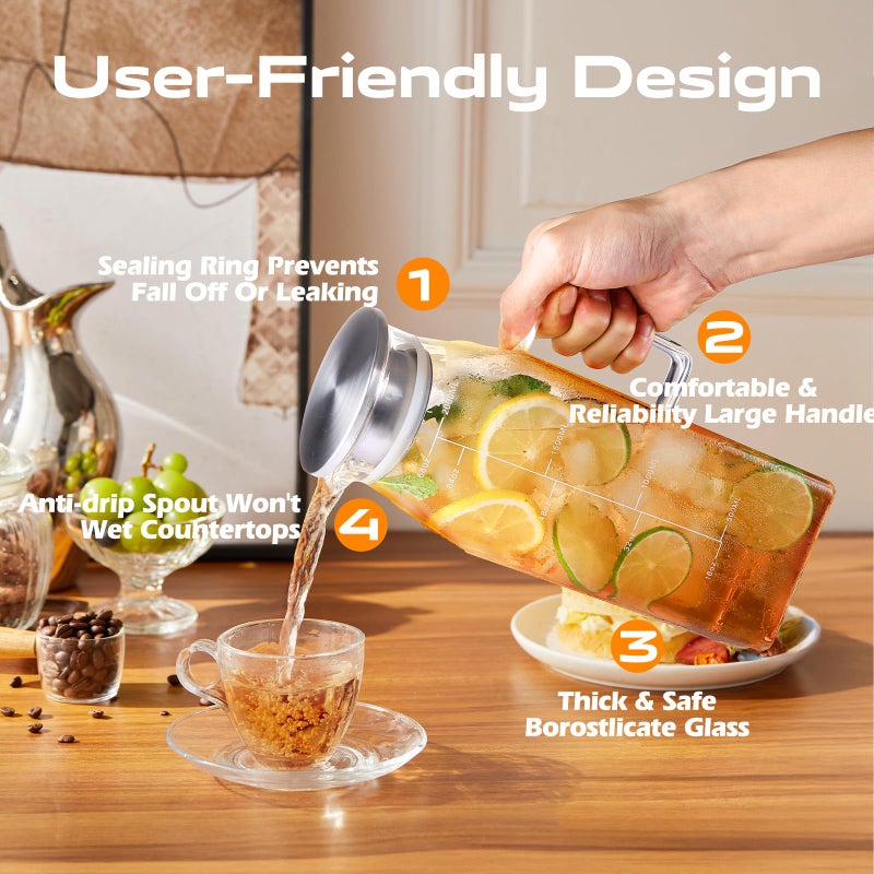 Aofmee 68oz Glass Pitcher for Fridge Door, 2 Liter Square Water Pitcher with Lid and Scale Line, Heat Resistant Tea Pitchers, Leak Proof Juice Jug, Borosilicate Glass Carafe for Hot/Cold Beverage - Image 5