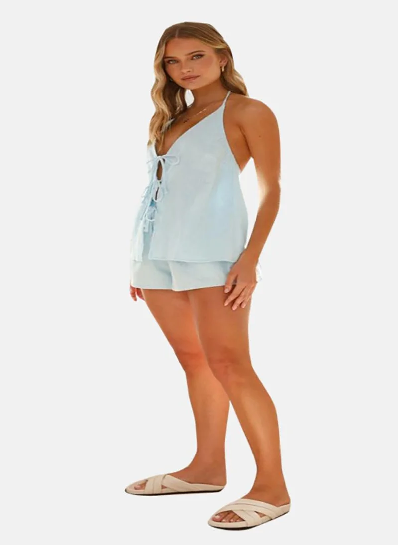 YUNIQEE Blue Pure Cotton Sleeveless Top With Short