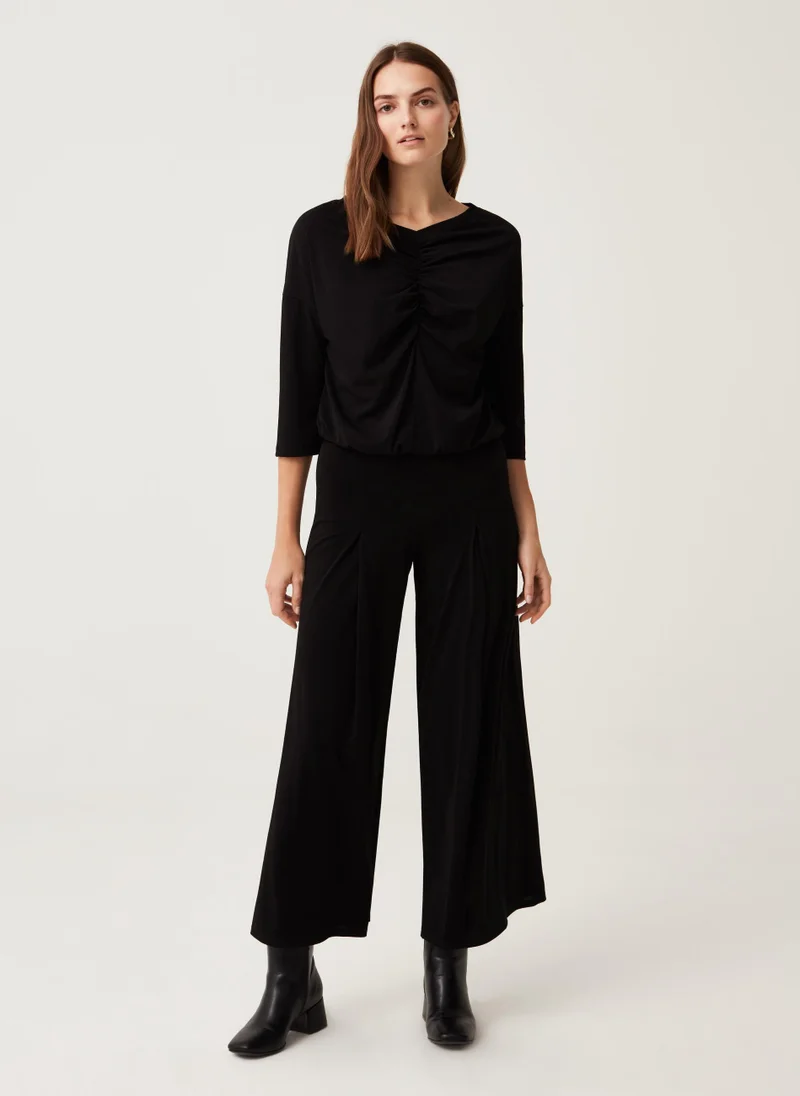 او في اس Ovs Womens Wide-Leg Trousers With Darts