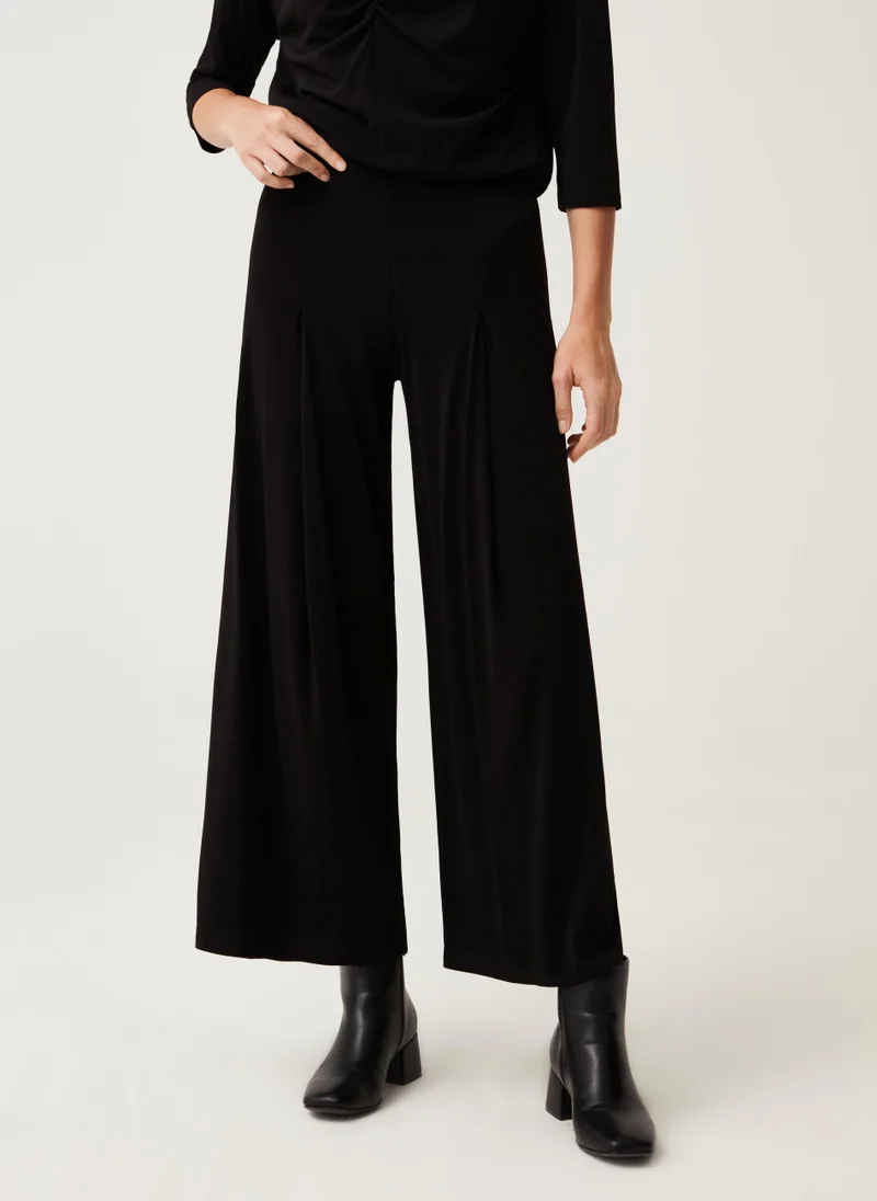 او في اس Ovs Womens Wide-Leg Trousers With Darts