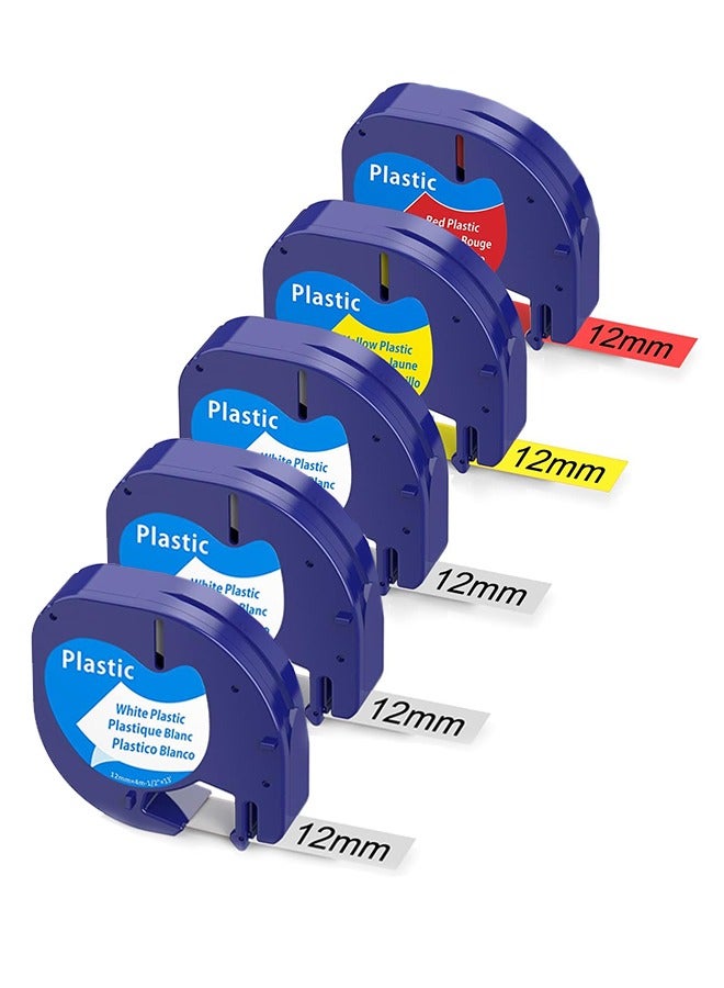 5 Pack Compatible with Dymo LetraTag Refills 12mm x 4m Plastic Replacement for Dymo Label Maker Refills for LT100H LT100T QX50 200B Label Makers 91331 91201 91221 Label - Image 1