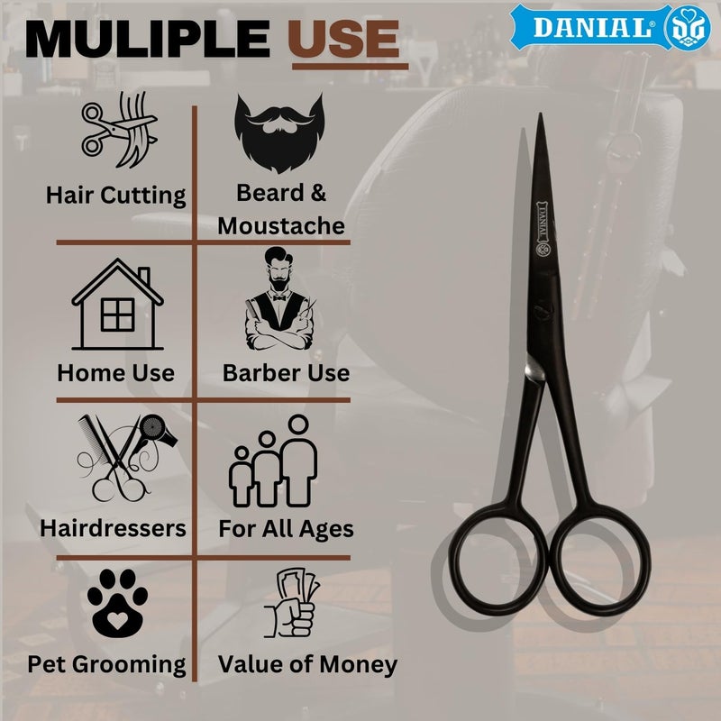 DANIAL 4.5" Professional Hair Cutting Scissor For Beard, Moustache - Travel Pouch - Perfect Beard Trimming Scissors for All Facial Hair Scissors - Grooming Scissor - Image 4