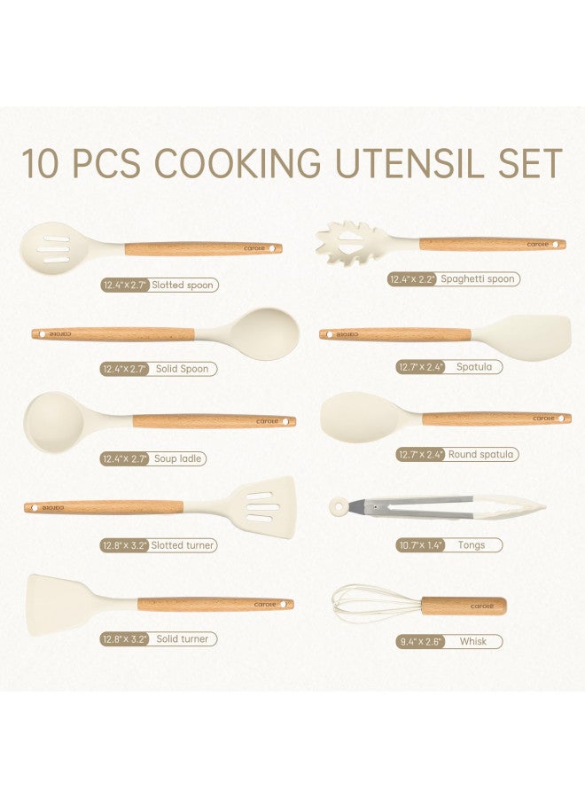CAROTE CAROTE Silicon Cooking Utensils Set for Kitchen,446°F Heat Resistant 10 pcs Non-Stick Cooking Set with Wooden Handle Spatula Turner Spoon Tongs Whisk - Image 2