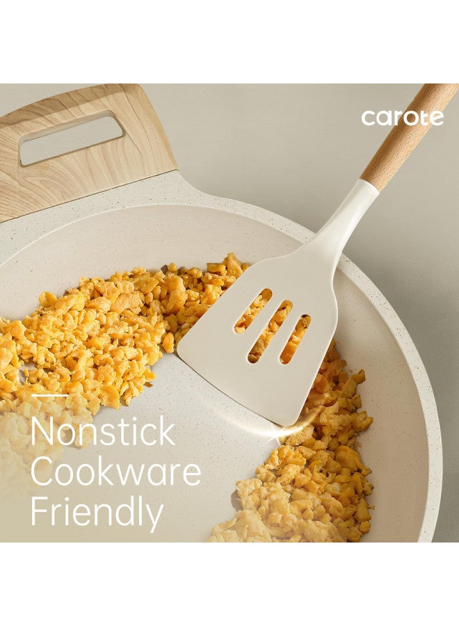 CAROTE CAROTE Silicon Cooking Utensils Set for Kitchen,446°F Heat Resistant 10 pcs Non-Stick Cooking Set with Wooden Handle Spatula Turner Spoon Tongs Whisk - Image 5