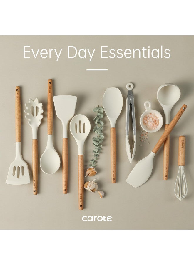 CAROTE CAROTE Silicon Cooking Utensils Set for Kitchen,446°F Heat Resistant 10 pcs Non-Stick Cooking Set with Wooden Handle Spatula Turner Spoon Tongs Whisk - Image 3