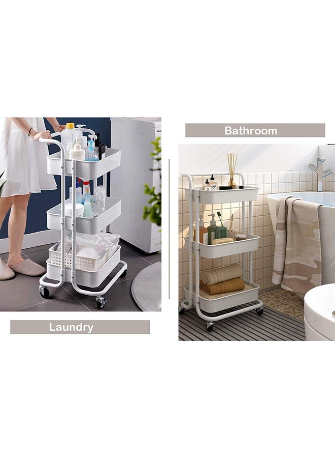 Toshionics 3 Tier Metal Utility Multipurpose Trolley Organizer Cart With Wheels For Office, Kitchen Bathroom Bedroom Blue 42x35x85cm - Image 4