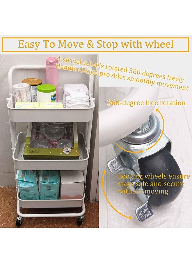 Toshionics 3 Tier Metal Utility Multipurpose Trolley Organizer Cart With Wheels For Office, Kitchen Bathroom Bedroom Blue 42x35x85cm - Image 3