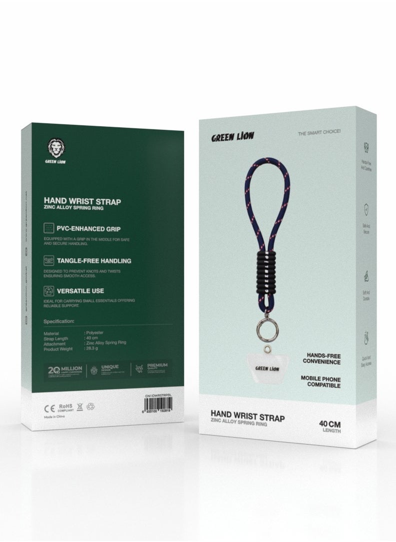 GREEN LION - Hand Wrist Strap Zinc Alloy Spring Ring 40cm / Mobile Phone Compatible / Hands-Free Convenience / Tangle-Free / Soft and Durable Wrist Band / Safe and Secure Phone Grip - Dark Blue - Image 1