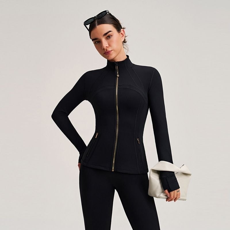 Lululemon Define Jacket: Women Stand Collar Zip Up Workout Jacket, Slim Fit Athletic Yoga Jacket with Thumb Holes & Zipper Pockets for Gym Running Training - Image 2