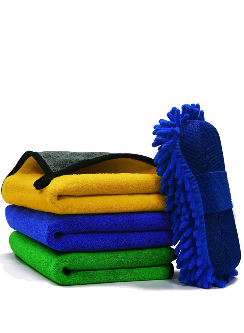 Generic Microfiber Cleaning Cloth (Pack of 4) – Super Absorbent Car Towels for Washing & Drying – 40x40cm Multipurpose Drying Towels with Free Sponge – Scratch-Free for Cars, Glass, & Household Cleaning - Image 1