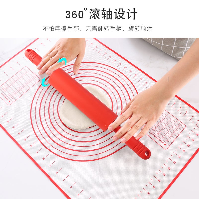 Silicone Rolling Pin Rotary Roller Rolling Pin Kitchen Wooden Handle Rolling Pin Dumpling Wafer Flour Fat Baking Utensils - Image 3